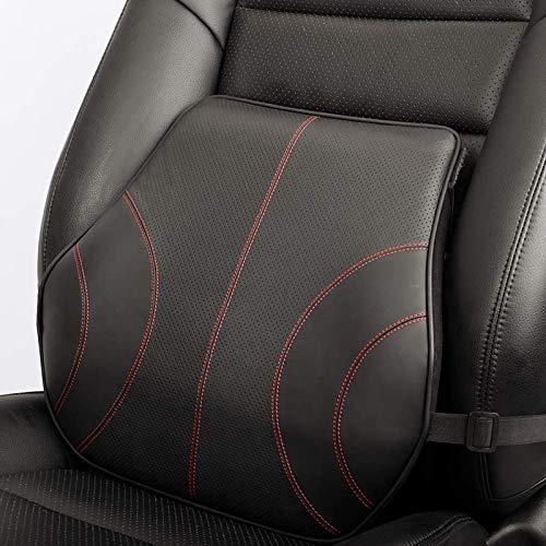  Au-kee Lumbar Support For Car, Genuine Leather Memory Foam Pillow Lower Back Cushion For Office Chair With Adjustable Strap (Black)