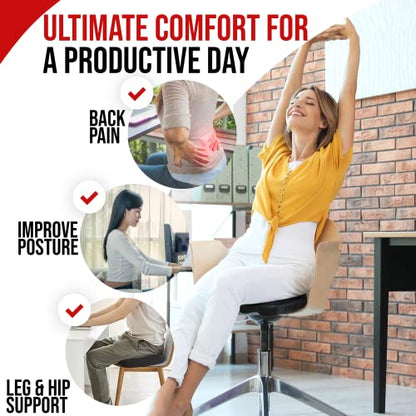  FORTEM Chair Cushion/Seat Cushion For Office, Lumbar Support For Chair, Car, Back Support Memory Foam Pillow Washable Cover (Black, Velour)