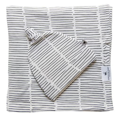  BUNGALOW BABY Swaddle Set - Premium Bamboo Viscose Baby Swaddle Blanket & Hat Set, Baby Boy, Baby Girl, Unisex, Newborn Swaddle, Bamboo Blanket, Stocking Suffer For Baby (Dash/Black & White)