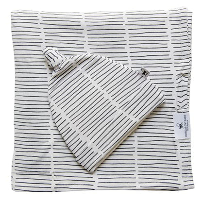  BUNGALOW BABY Swaddle Set - Premium Bamboo Viscose Baby Swaddle Blanket & Hat Set, Baby Boy, Baby Girl, Unisex, Newborn Swaddle, Bamboo Blanket, Stocking Suffer For Baby (Dash/Black & White)