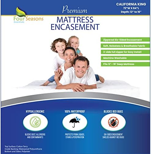  Mattress Protector Twin Size - Zippered Waterproof Mattress Cover - Hypoallergenic Dust Allergen Proof Encasement - Deep Pocket Cotton Terry Top White
