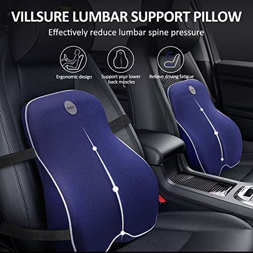  Villsure Lumbar Support Pillow Back Cushion For Office Chair,Car,Computer,Recliner Memory Foam Ergonomic Orthopedic Backrest Back Support For Back Pain Relief,3D Mesh Cover Double Adjustable Straps
