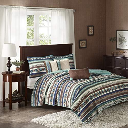  Quilt Rustic Southwestern - All Season, Breathable Coverlet Bedspread, Lightweight Bedding, Shams, Decorative Pillow, King/Cal King(104"x94"), Yosemite, Stripes Purple/Teal 6 Piece