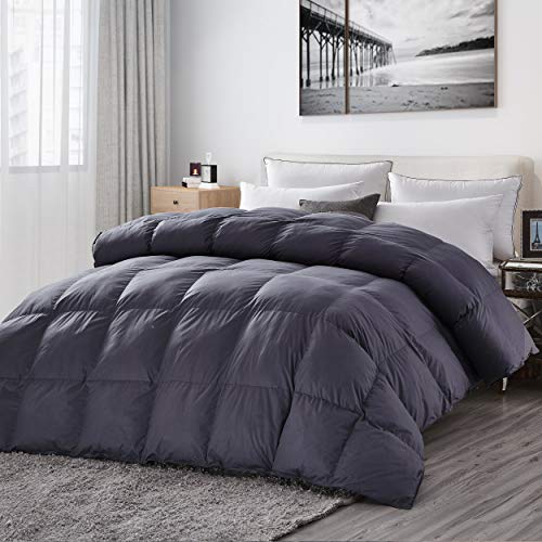  Luxurious All-Season Goose Down Comforter King Size Duvet Insert, Classic Gray, Premium Baffle Box, 1200 Thread Count 100% Egyptian Cotton Cover, 65 Oz Fill Weight (King, Gray)