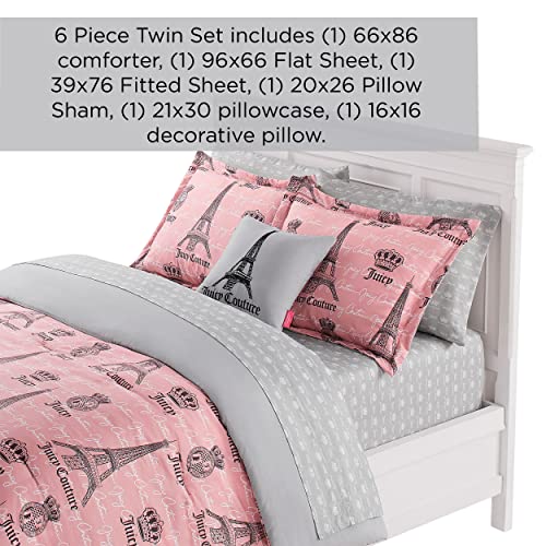  Juicy Couture – Bedding Set | Juicy In Paris Design Bed Sheets| Twin Bedding | 6 Piece Set | 100% Microfiber Polyester | Wrinkle Resistant And Anti Pilling | Pink/Black
