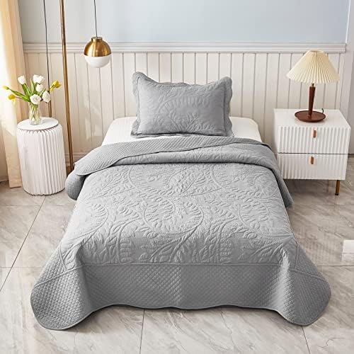  MarCielo 3-Piece 100% Cotton Oversized Bedspread Set Coverlet Set Lightweight Quilt Set Embroidery Farmhouse Bedding Set (Natural Beige, King (118"x106"))