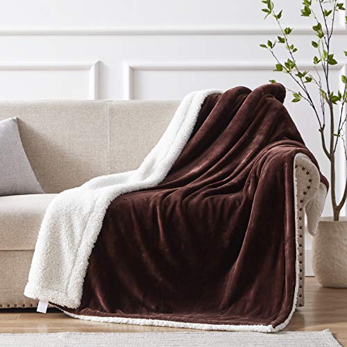  Sherpa Throw Blanket Throw Size, Sherpa Fleece Throw Blanket Lightweight, Reversible Sherpa Blanket Machine Washable, 50" X 60", Brown
