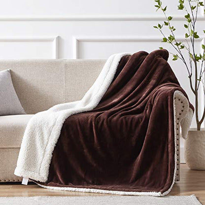  Sherpa Throw Blanket Throw Size, Sherpa Fleece Throw Blanket Lightweight, Reversible Sherpa Blanket Machine Washable, 50" X 60", Brown