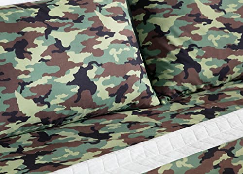 Military Camo 4-Piece Sheet Set - Camouflage Army Green Printed Soft Microfiber Sheets, Full Size