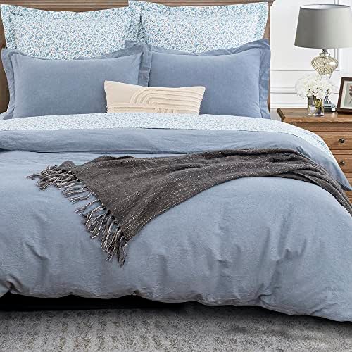  Duvet Cover Set (Cal. King 104"X96" Cover + 2 Pillowcases), Charcoal Washed Cotton Bedding, Zipper Closure