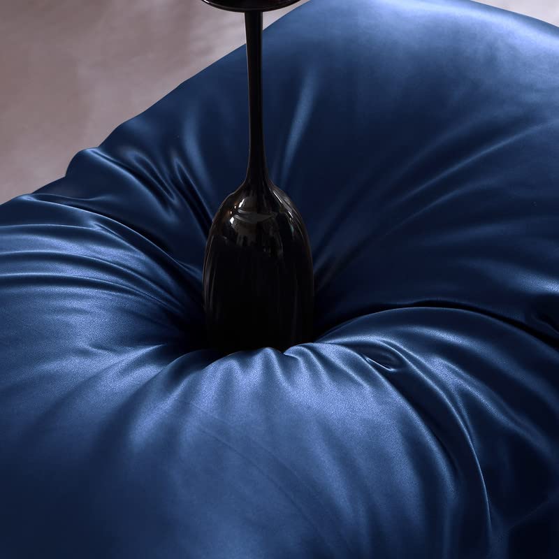  100% Natural Mulberry Silk Pillowcase For Hair And Skin Luxury 25 Momme Mulberry Silk Pillow Cases With Hidden Zipper Closure, Navy Blue, Queen