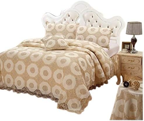  100% Thick Cotton Material With Hand Crochet Lace Easy Fit Bed Skirt Dust Ruffle (Crochetskirt-King/Calking, Beige)