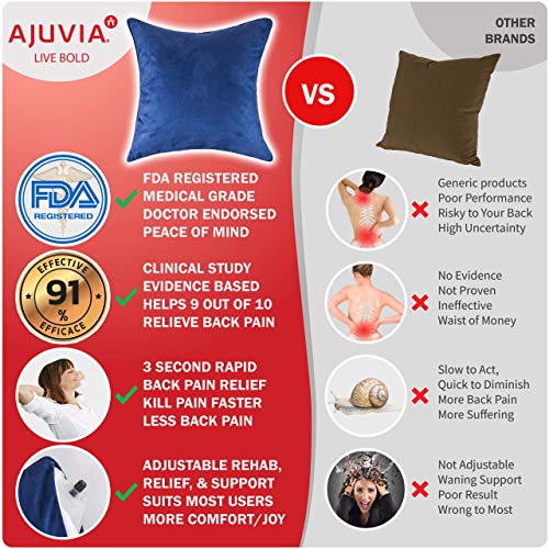  BodyRyzm QiPillow - Pain Relieving Ergonomic & Orthopedic Back Lumbar & Posture Support Sitting Cushion For Chair, Couch, Bed | Versatile, Firm & Adjustable Orthopedic Seat Throw Pillow (Navy)