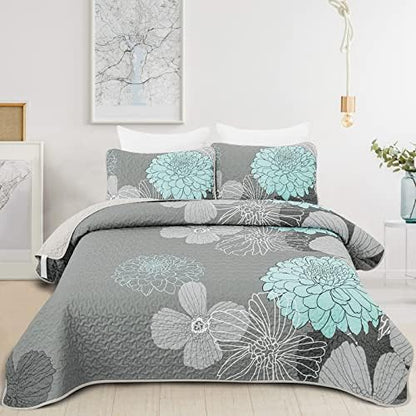  Floral Pattern Quilt Set Queen Burnt Orange Bedspread 3 Pieces Coverlet Soft Lightweight Bed Cover With 2 Pillow Shams For All Season 90"x96"