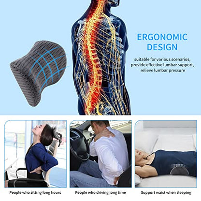  FOUSUPDT Lumbar Pillow, Memory Foam Lumbar Support Pillow For Office Chair And Car Seat, Back Support Pillow For Lower Back Pain Relief, Support Cushion Back Pillow For Sleeping, Driving(Grey)