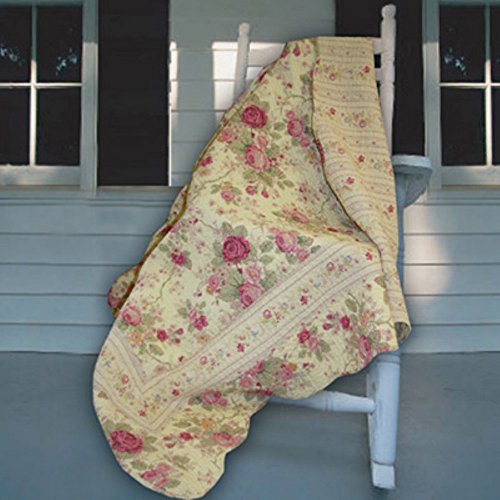  Greenland Home Antique Rose Throw Blanket, Full, Ecru & Antique Rose 100% Cotton Quilted Pillow Sham, Standard 20x26-inch, Multicolor