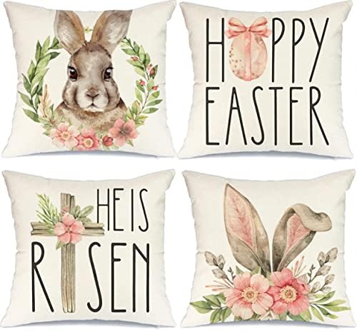  Glaring Easter Decorations Pillow Covers 16x16 Set Of 4 For Bunny Rabbit Home Decor Throw Pillows Cover