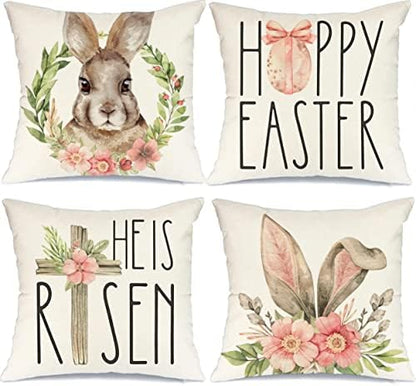  Glaring Easter Decorations Pillow Covers 16x16 Set Of 4 For Bunny Rabbit Home Decor Throw Pillows Cover
