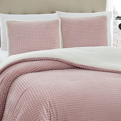  Geniospin Queen Comforter Set, Ultra-Soft Microplush Sherpa Comforter With 2 Pillow Sham, Reversible 3-Piece Bed Set For Queen Bed, Plush Warm Bedding Comforter Sets (Dusty Pink, 90'' X 90'')