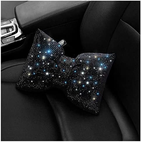  Happyera 1 Pack Bling Bling Rhinestones Bowknot Car Headrest Pillow, Crystal Lumbar Support Pillow, Neck Rest Pillow For Car, Head Neck Support For Pain Relief - White Waist Pillow