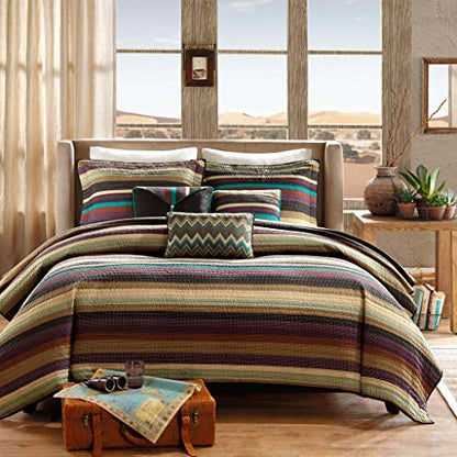  Quilt Rustic Southwestern - All Season, Breathable Coverlet Bedspread, Lightweight Bedding, Shams, Decorative Pillow, King/Cal King(104"x94"), Yosemite, Stripes Purple/Teal 6 Piece