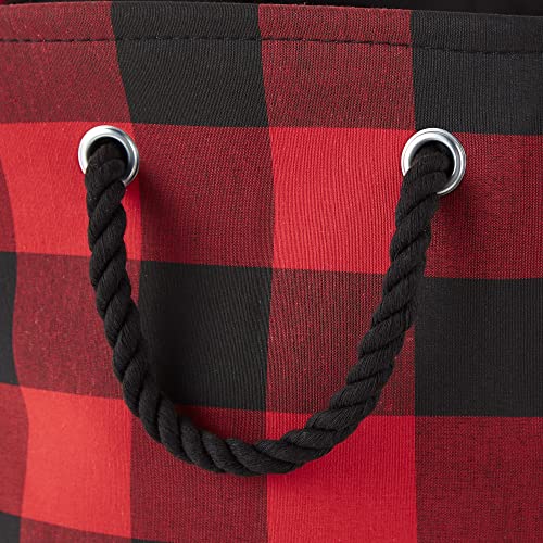  Buffalo Check Storage Collection Collapsible Bin With Handles, Medium Rectangle, 16x10x12, Red & Black