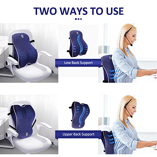  Villsure Lumbar Support Pillow Back Cushion For Office Chair,Car,Computer,Recliner Memory Foam Ergonomic Orthopedic Backrest Back Support For Back Pain Relief,3D Mesh Cover Double Adjustable Straps