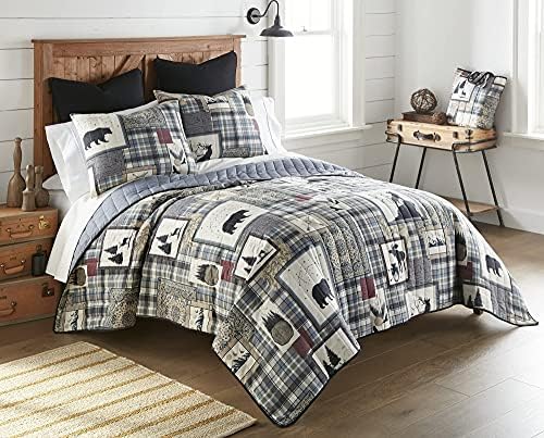  Full/Queen Bedding Set - 3 Piece - Green Forest Lodge Quilt Set With Full/Queen Quilt And Two Standard Pillow Shams - Fits Queen Size And Full Size Beds - Machine Washable