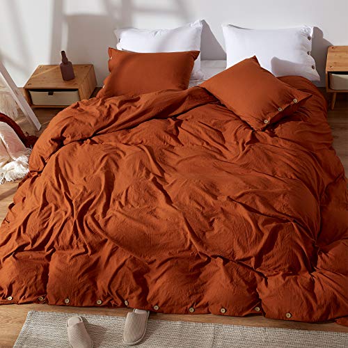  NexHome Burnt Orange Duvet Cover Sets King Size 3 Piece Double Brushed Microfiber King Duvet Cover With Button Closure & Corner Tie 1 Breathable And Soft Duvet Cover 104x90 Inches + 2 Pillow Shams