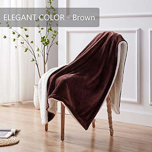 Sherpa Throw Blanket Throw Size, Sherpa Fleece Throw Blanket Lightweight, Reversible Sherpa Blanket Machine Washable, 50" X 60", Brown