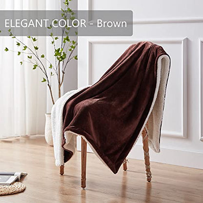  Sherpa Throw Blanket Throw Size, Sherpa Fleece Throw Blanket Lightweight, Reversible Sherpa Blanket Machine Washable, 50" X 60", Brown