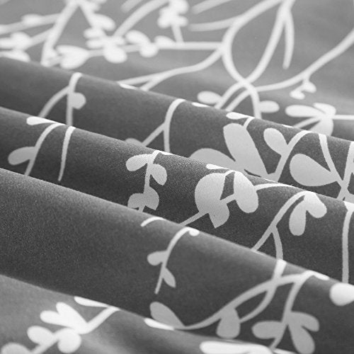  Lightweight Microfiber Duvet Cover Set, Grey And White Floral Branches Printed Pattern - King Size 3-Piece Set (1 Duvet Cover 2 Pillowcases)