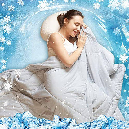  Dual-Sided Cooling Comforter Twin Size, Washable Lightweight Cooling Blanket Q-Max 0.4 Breathable Silk Smooth Grey Summer Comforter For Hot Sleepers And Night Sweats