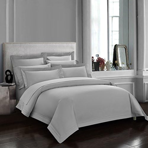  Asabolaj Triomphe Collection 3 Pieces Do Not Include Filling Grey Color King Size Duvet Cover Set 100% Egyptian Cotton Sateen 400 Thread Count Luxury Handcraft(Grey,King)