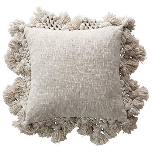  Square Crochet & Tassels Cream Cotton Slub Pillow, 1 Count (Pack Of 1)