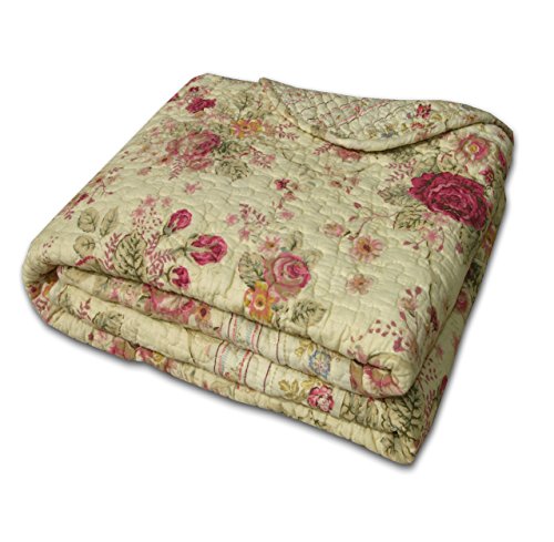  Greenland Home Antique Rose Throw Blanket, Full, Ecru & Antique Rose 100% Cotton Quilted Pillow Sham, Standard 20x26-inch, Multicolor