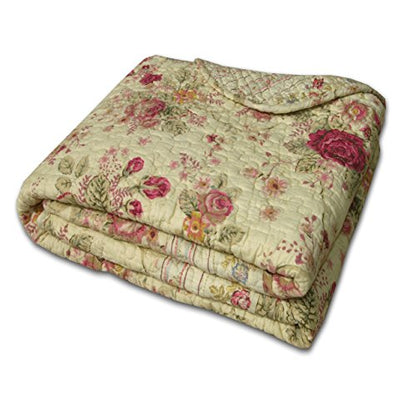  Greenland Home Antique Rose Throw Blanket, Full, Ecru & Antique Rose 100% Cotton Quilted Pillow Sham, Standard 20x26-inch, Multicolor