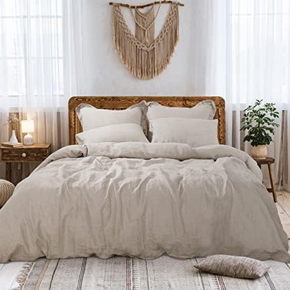  100% Linen Tencel Cooling Duvet Cover Set,Queen Size 5 PCS Eucalyptus Soft Breathable Comforter Cover Set Reversible Bedding Neutral Duvet Covers Button Closure,90"x90" Linen(NO Insert)