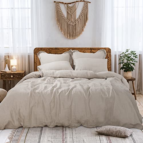  100% Linen Tencel Cooling Duvet Cover Set,Queen Size 5 PCS Eucalyptus Soft Breathable Comforter Cover Set Reversible Bedding Neutral Duvet Covers Button Closure,90"x90" Linen(NO Insert)