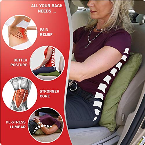  BodyRyzm QiPillow - Pain Relieving Ergonomic & Orthopedic Back Lumbar & Posture Support Sitting Cushion For Chair, Couch, Bed | Versatile, Firm & Adjustable Orthopedic Seat Throw Pillow (Sage)