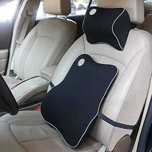  Ecloud Shop Lumbar Support Cushion For Car And Headrest Neck Pillow Kit - Ergonomically Design Universal Fit Major Car Seat - Black