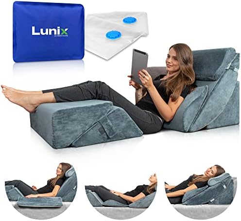 Lunix LX13 6pcs Orthopedic Bed Wedge Pillow Set, Post Surgery Memory Foam For Back, Neck And Leg Pain Relief, Sitting Pillow, Comfortable And Adjustable Pillows Acid Reflux And GERD For Sleeping White