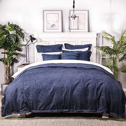  Legant Life Home Denim Dark Blue Duvet Cover 100% Cotton Washed Soft Bedding With Button Closure Corner Ties (1pc, Queen Size 90'' X 96'')