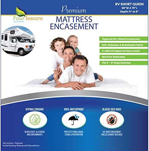  Sleeper Sofa Queen Mattress Protector 60" Wx72 Lx5 D - Waterproof Zippered Encasement Premium Quality Bed Cover Protects Against Dust, Allergens