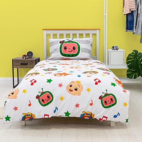  CoComelon Single Duvet Cover Officially Licensed | Reversible 2 Sided Friends Design With Matching Pillowcase, Polycotton, Grey