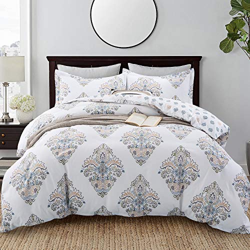  King Size Hotel Collections Super Soft Egyptian Cotton 3 Piece Modern Bedding Medallion Damask Duvet Cover Set-1000-Thread-Count Bedding Set 1 Duvet Cover And 2 Pillow Shams
