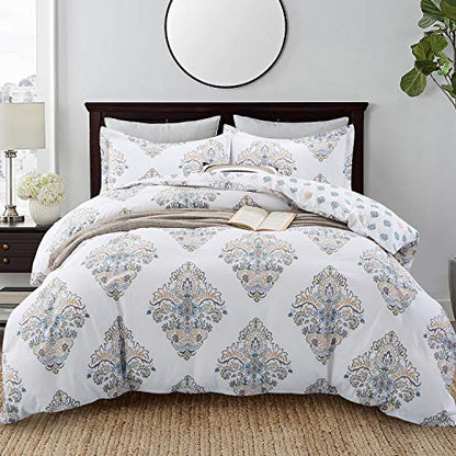  King Size Hotel Collections Super Soft Egyptian Cotton 3 Piece Modern Bedding Medallion Damask Duvet Cover Set-1000-Thread-Count Bedding Set 1 Duvet Cover And 2 Pillow Shams