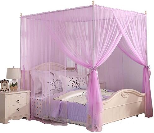  Mengersi Princess 4 Corners Post Bed Canopy Bed Curtains (Queen, Red)