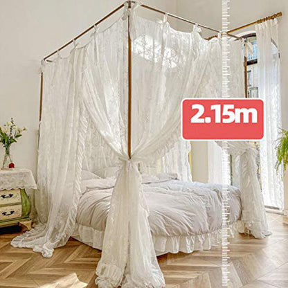  SCMTY Romantic Lace Princess 4 Corner Post Mosquito Net For Girls Women Bed Curtain Canopy For Adult Wedding Bedroom Kids Rooms Decoration (White, King)