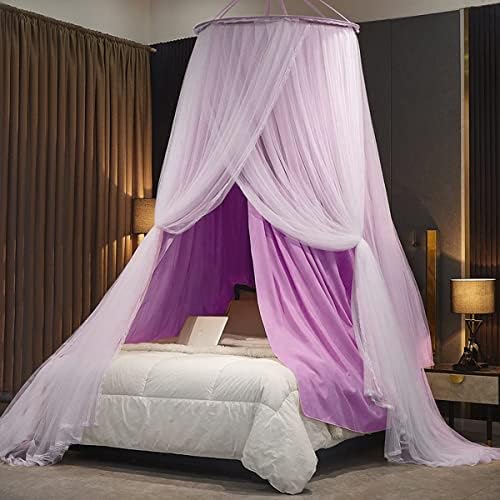  Luxurious Bed Canopy For Girls & Adults, Large Elegant Double Layer Bed Curtain Canopy Drapes, Round Dome Lace Princess Canopies Netting (Pink)